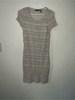 Daisy Fuentes Beige Crochet Short-Sleeve Mini Dress